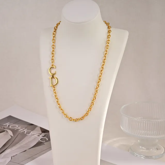 Dior CD cadena Gold-Tone entrelazado colgante collar 7