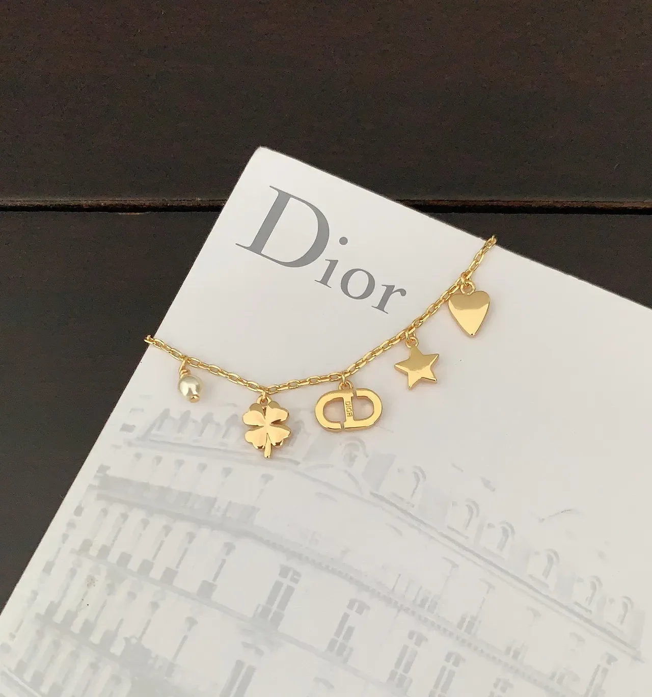 Dior Charms Gold White Chain Multi-Charm Pendant Bracelet 2