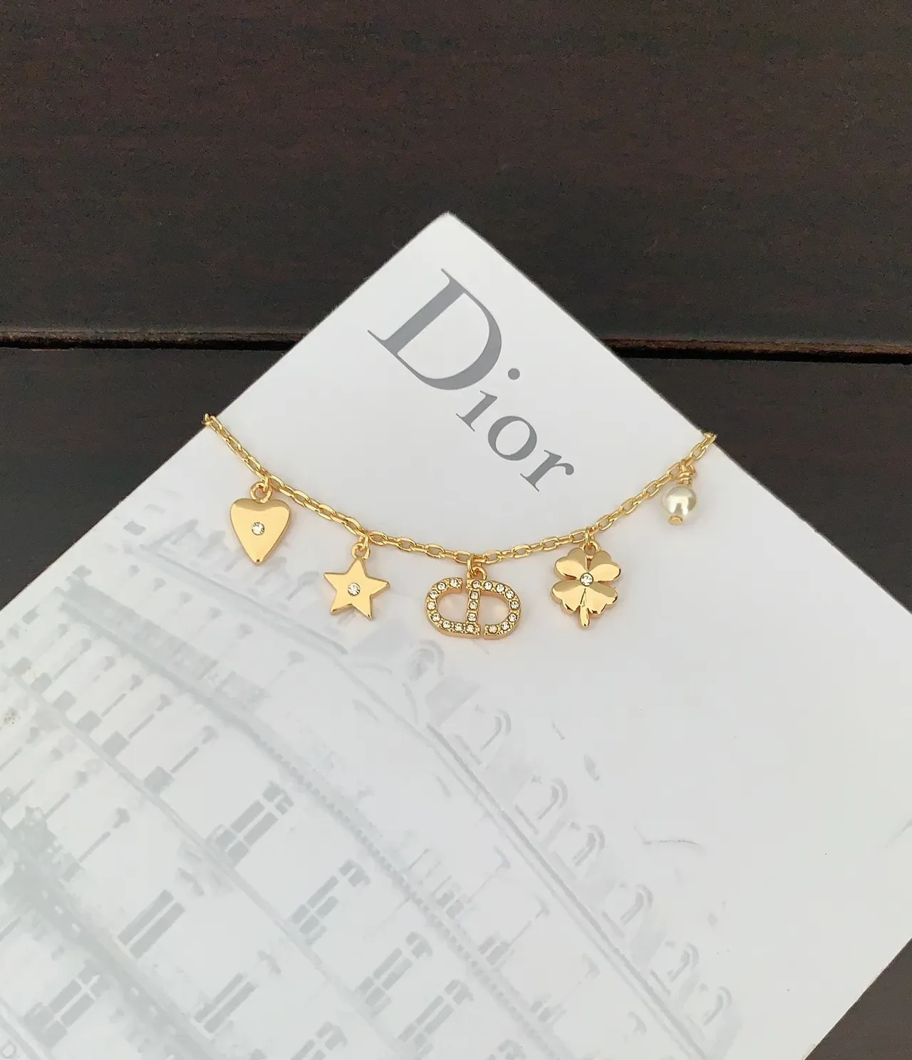 Dior Charms Gold White Chain Multi-Charm Pendant Bracelet 3