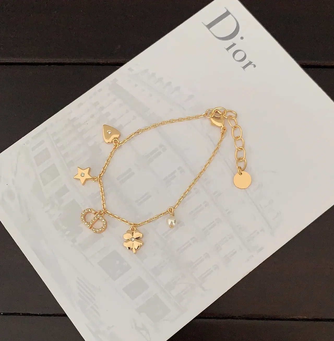 Dior Charms Gold White Chain Multi-Charm Pendant Bracelet 4