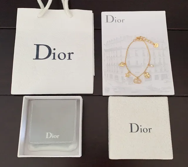 Dior Charms Gold White Chain Multi-Charm Pendant Bracelet 5