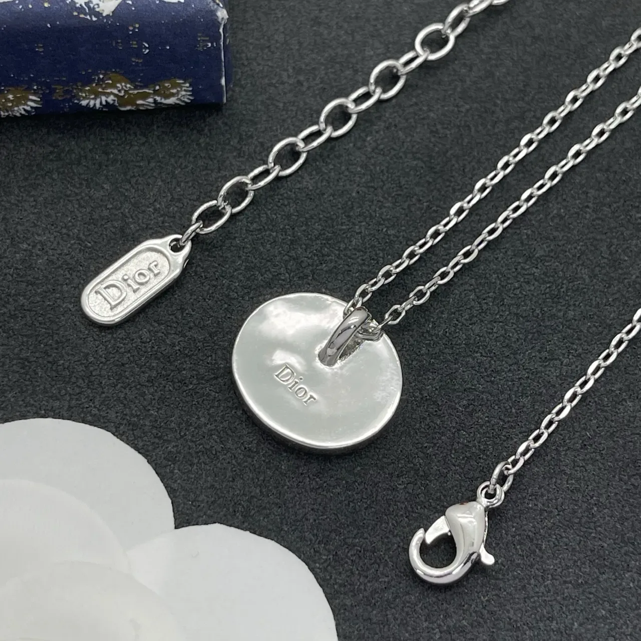 Dior Circular Pink Enamel Crystal Pendant Necklace 4