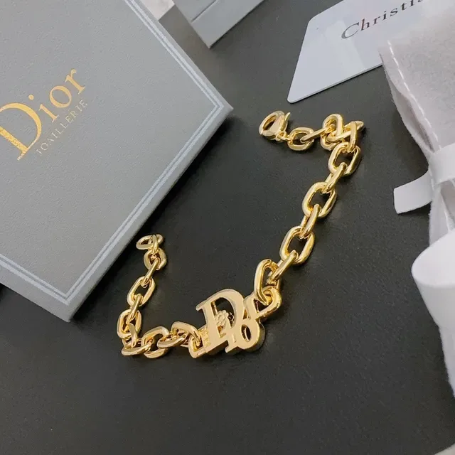Dior Diorama 金色粗链条 D形标志扣手链 9