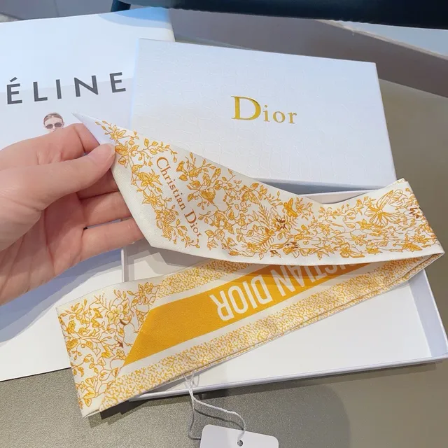 Dior Floral Gold-on-White Silk Scarf 4