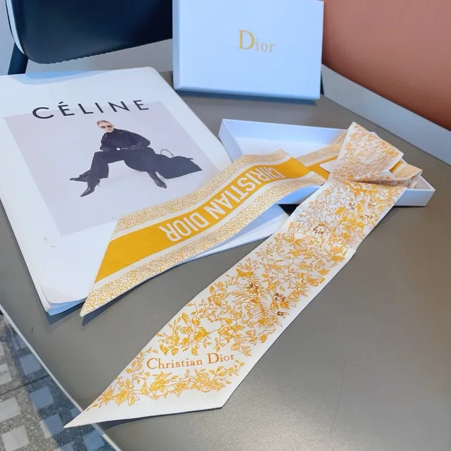 Dior Floral Gold-on-White Silk Scarf 5