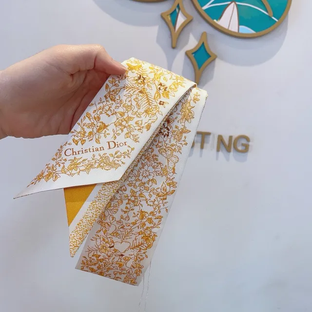 Dior Floral Gold-on-White Silk Scarf 6