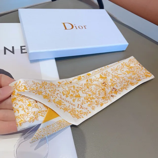 Dior Floral Gold-on-White Silk Scarf 7