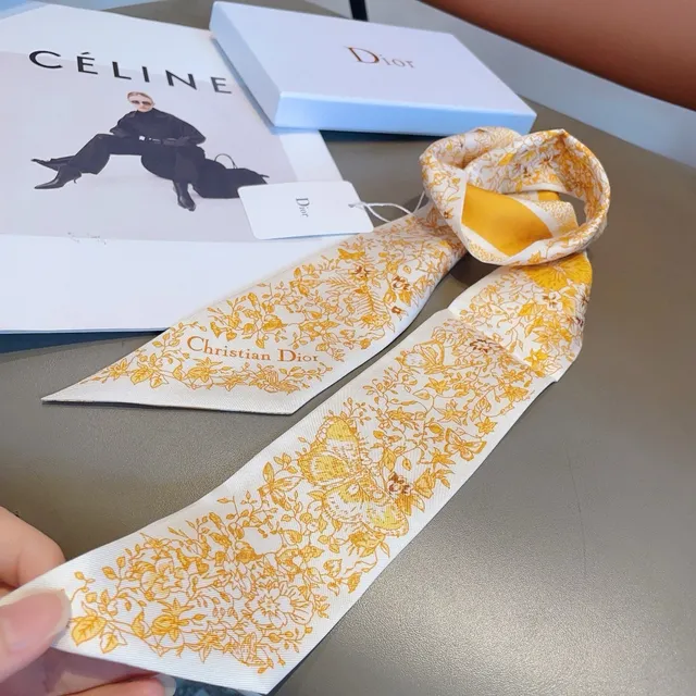 Dior Floral Gold-on-White Silk Scarf 8