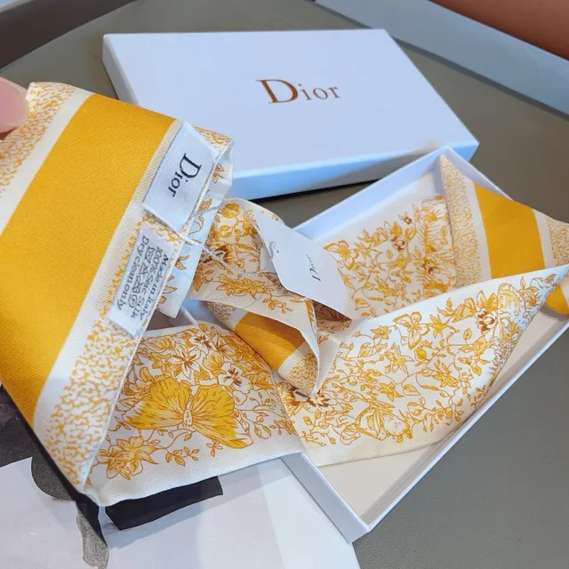 Dior Floral Gold-on-White Silk Scarf 9
