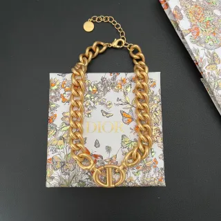 Dior Collar Cadena Curb Gruesa de Metal con Oro