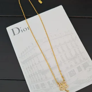 Dior Cadena de Oro y Plata Pavé-Set Colgante de Trébol Collar