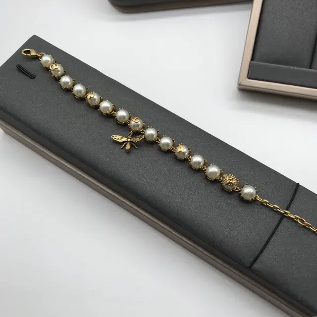 Dior Gold White Chain Bee Charm Motif Necklace 3