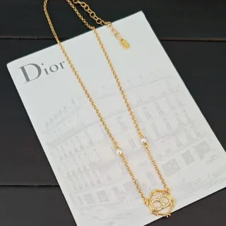 Dior Collier Chaîne Curb Dorée Blanche avec Accents de Perles