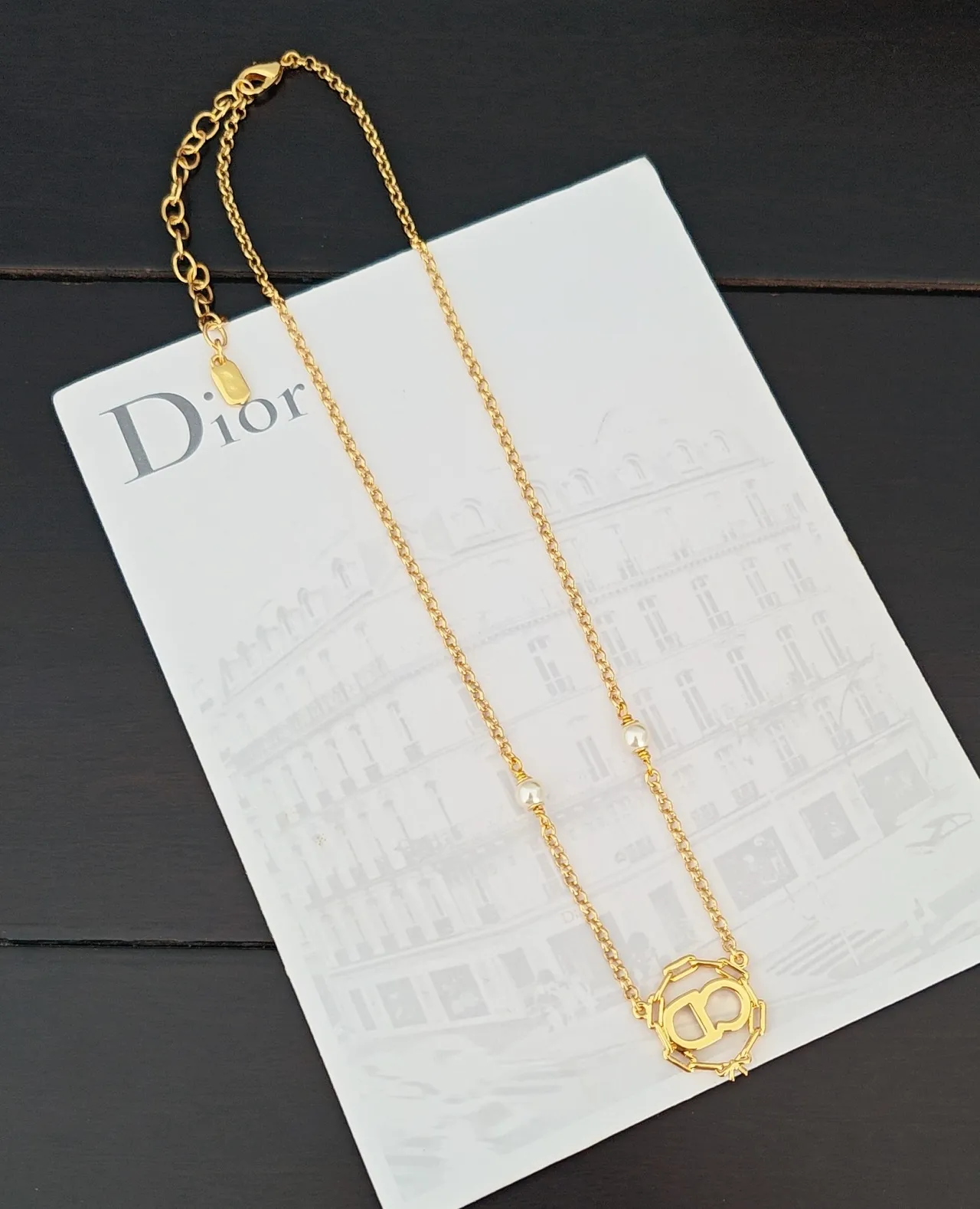 Dior 金白马蹄链珍珠点缀项链 2