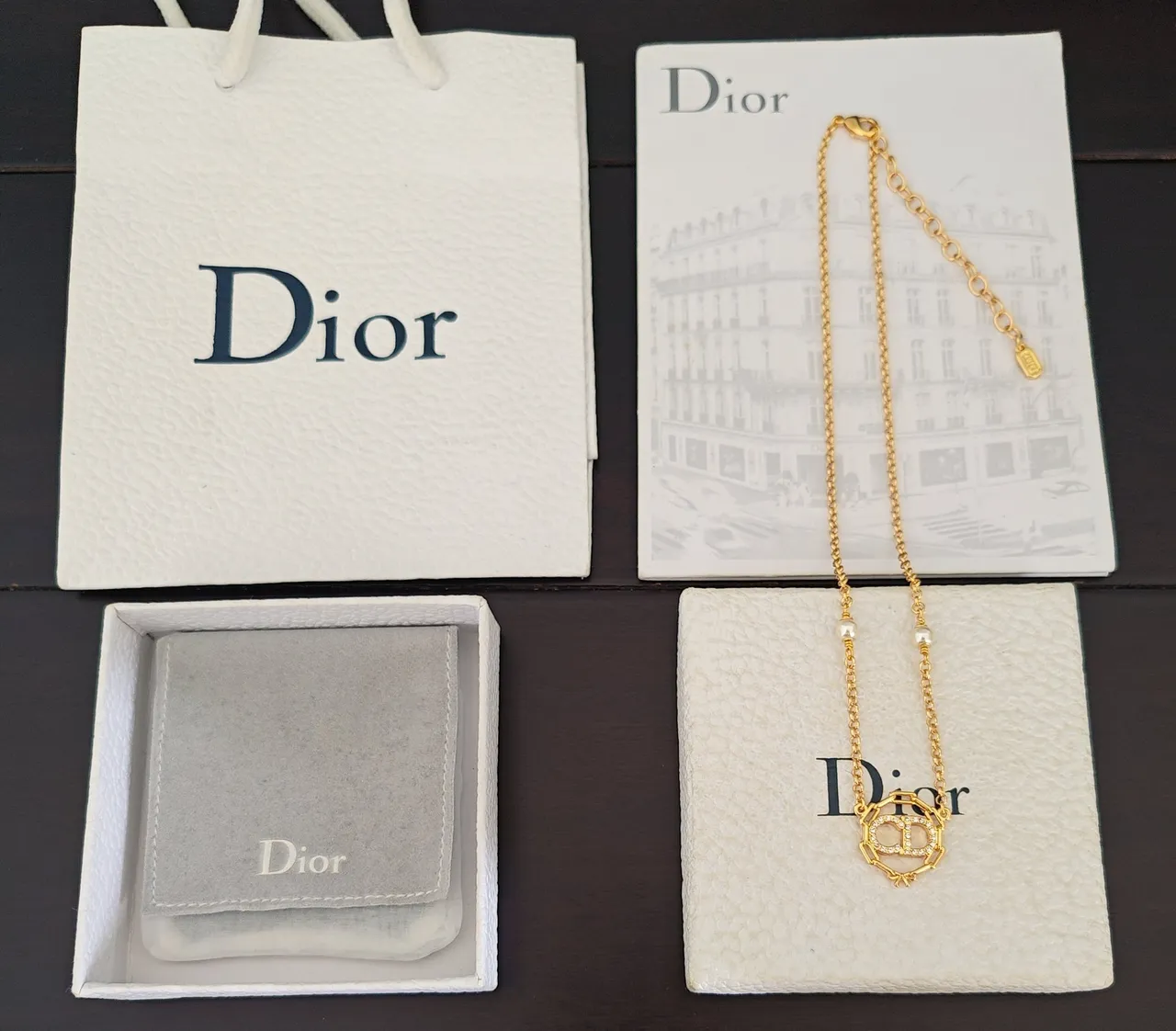 Dior 金白马蹄链珍珠点缀项链 3