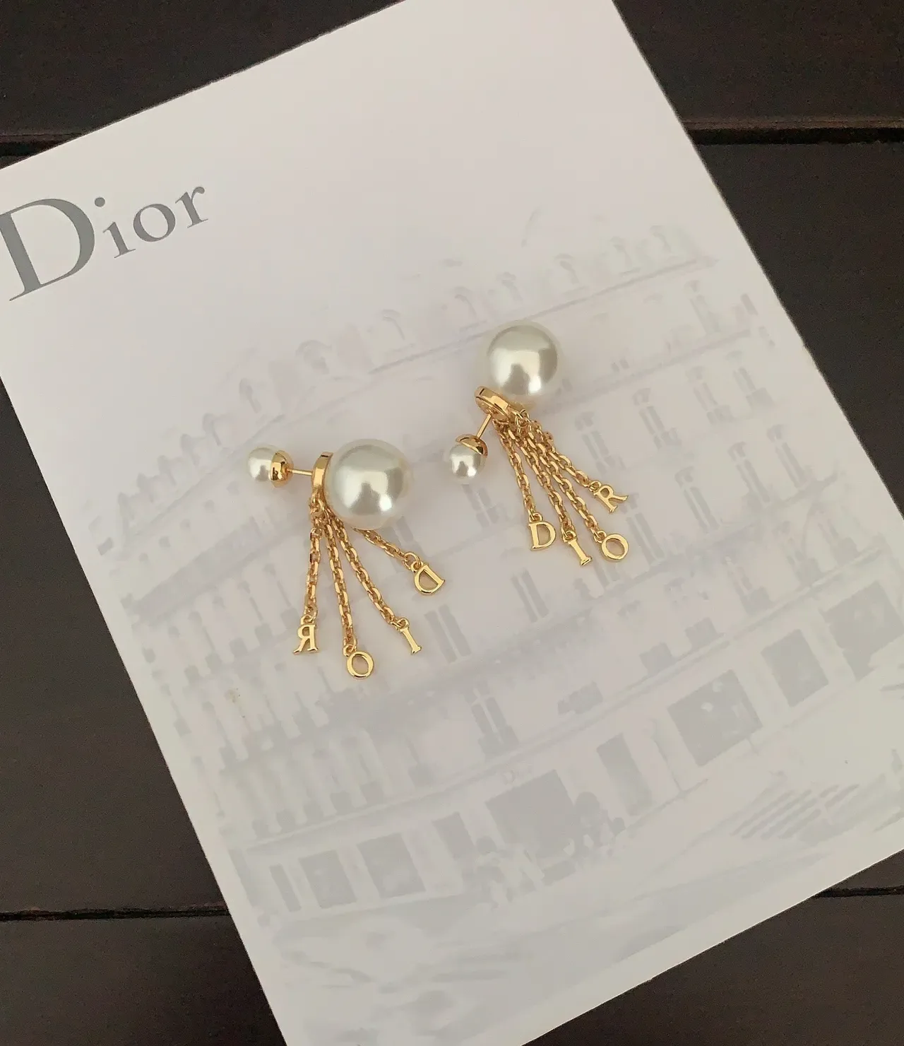 Dior Or Blanc Perle Stud Chaîne Tassels Boucles d'oreilles 2