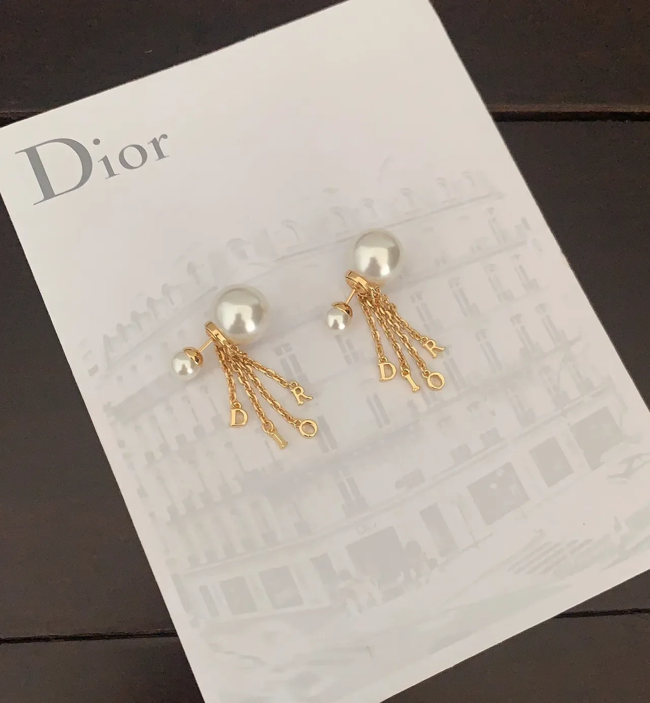Dior Or Blanc Perle Stud Chaîne Tassels Boucles d'oreilles 3