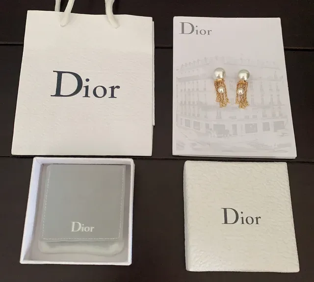 Dior Or Blanc Perle Stud Chaîne Tassels Boucles d'oreilles 4
