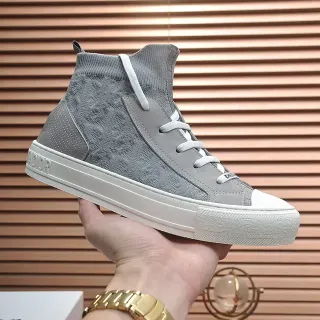 Dior 灰白高帮袜套针织镂空面板生活方式运动鞋