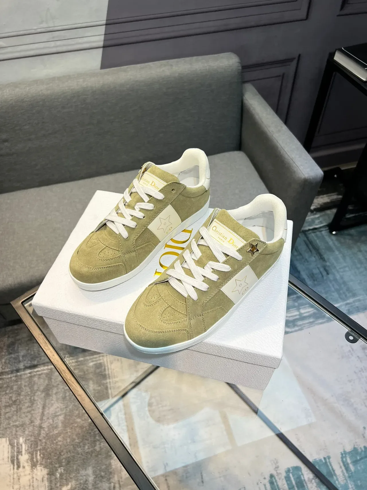 Dior Verde Blanco Ante Superior Detalle Motivo Estrella Lifestyle Sneakers 3