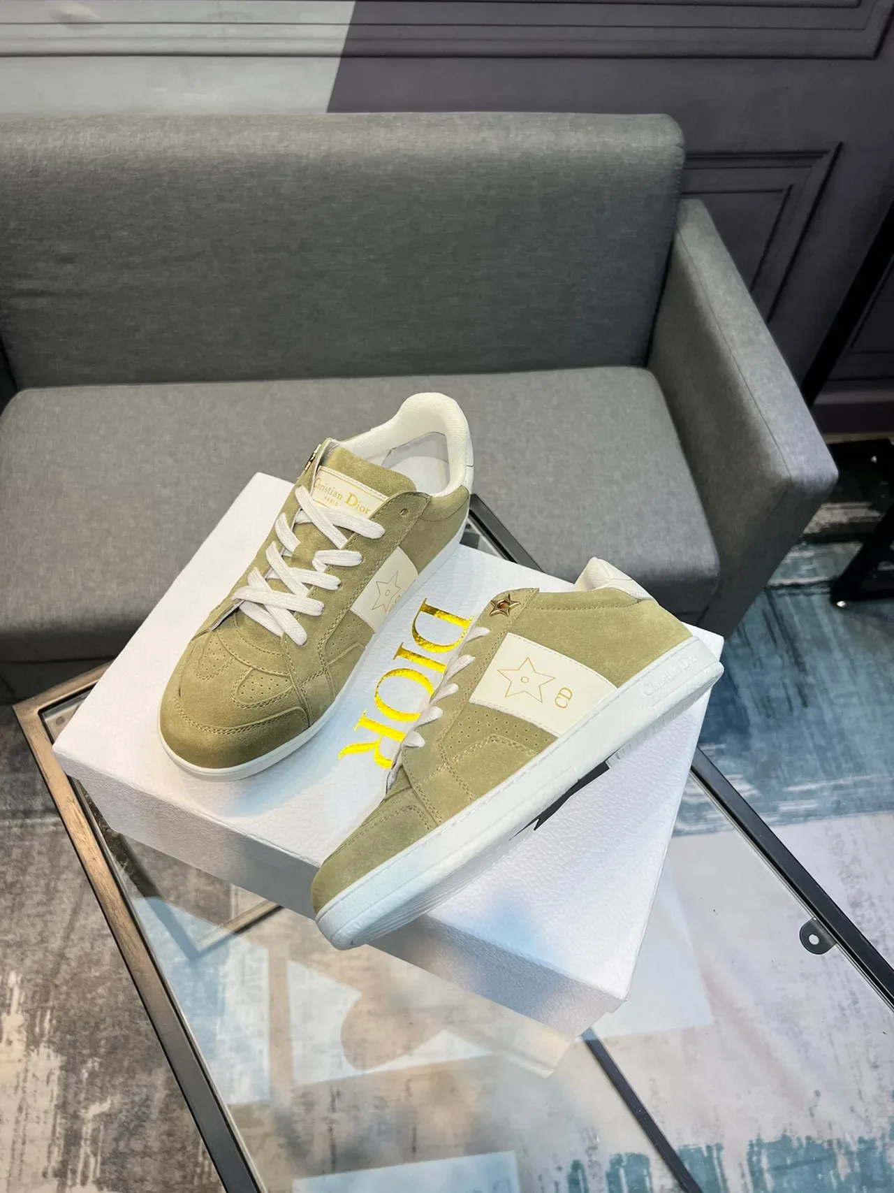 Dior Verde Blanco Ante Superior Detalle Motivo Estrella Lifestyle Sneakers 4