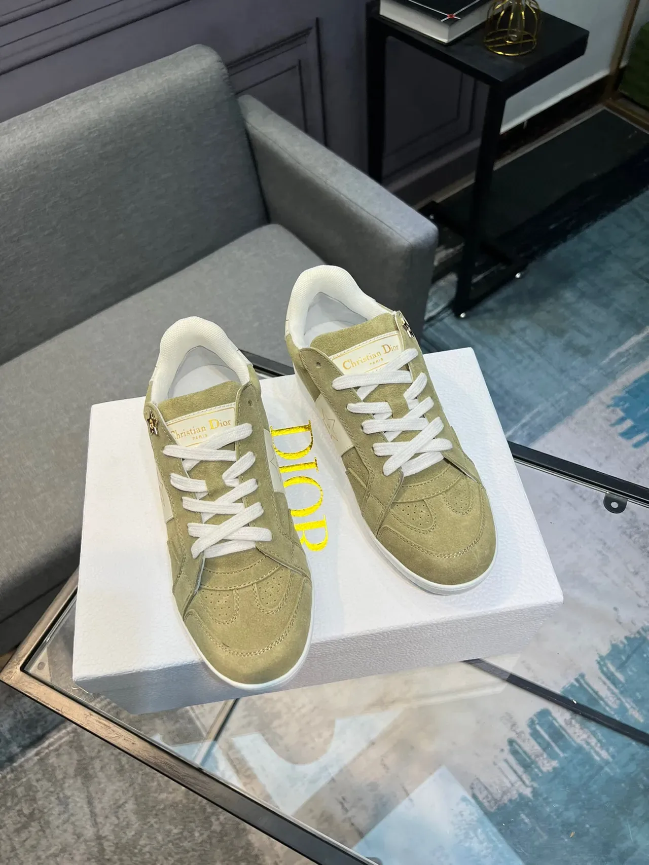 Dior Verde Blanco Ante Superior Detalle Motivo Estrella Lifestyle Sneakers 5