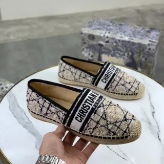 Dior J'Adior 米白黑提花草编乐福鞋