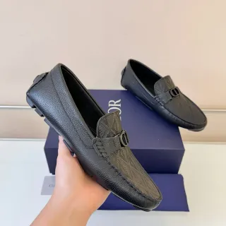 Dior Jardin Oblique Mocassins Noirs en Cuir Texturisé