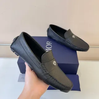 Dior لوفر أسود رمادي جلد مقشر Moc-Toe لوفر