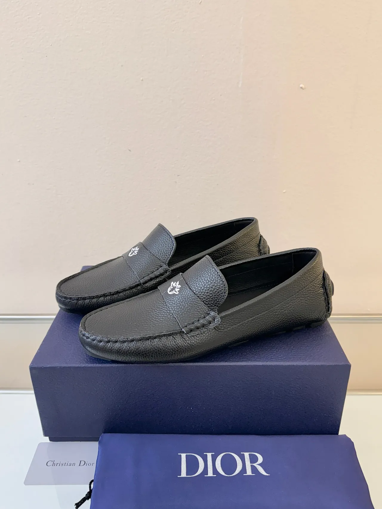 Dior mocasín negro gris cuero granulado Moc-Toe mocasín 2