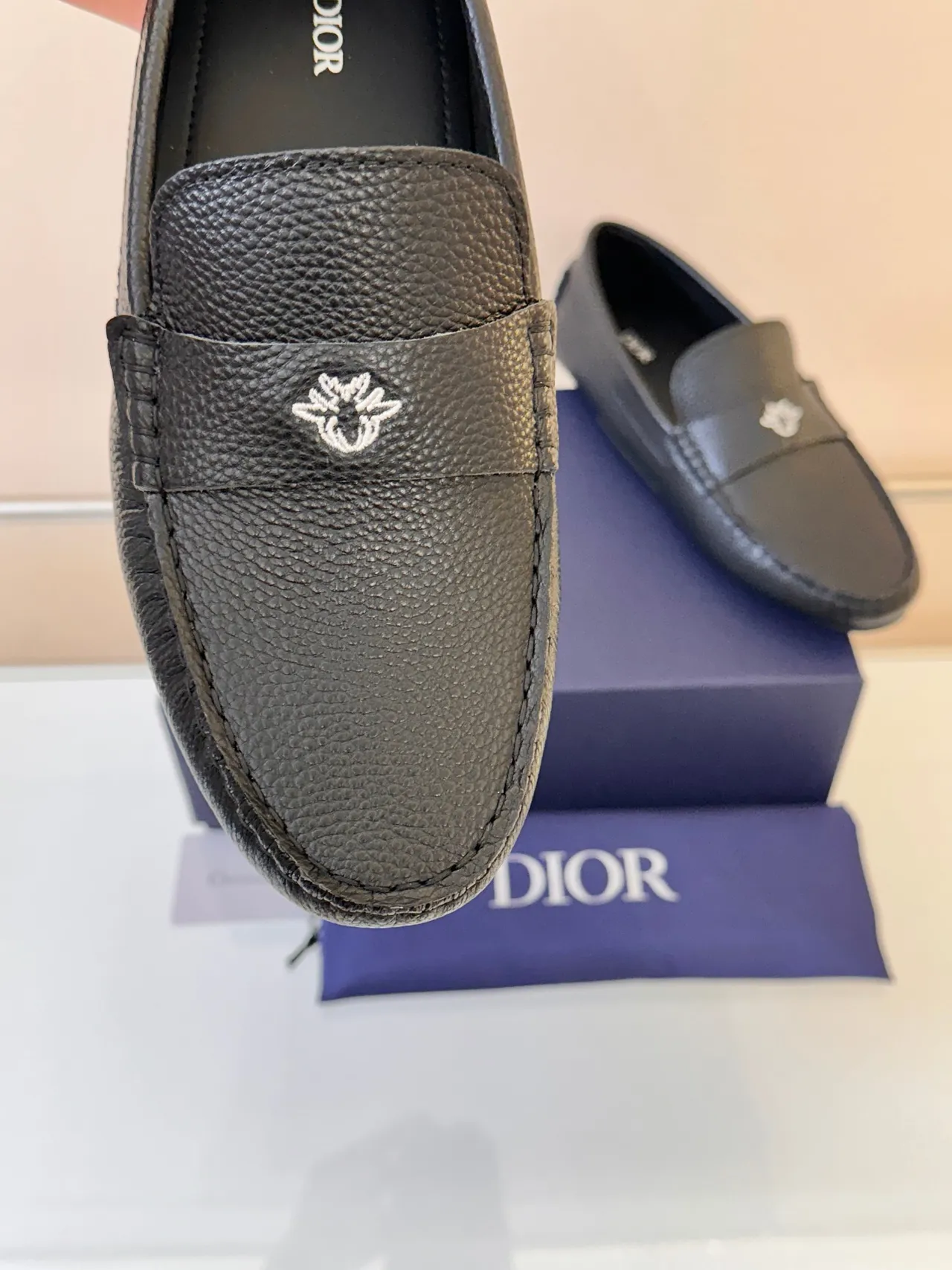 Dior mocasín negro gris cuero granulado Moc-Toe mocasín 3