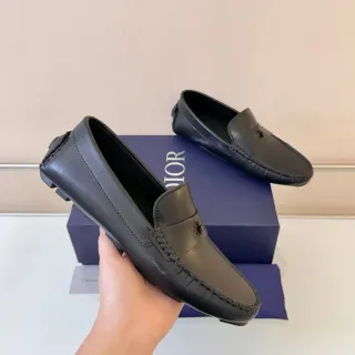 Dior काले चमड़े का Spider Emblem पेनी लूफर