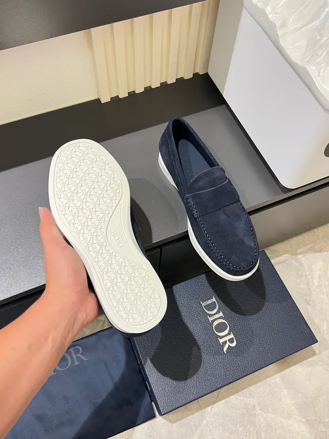 Dior Loafer Navy White Suede Upper Braided Leather Strap Loafer 3