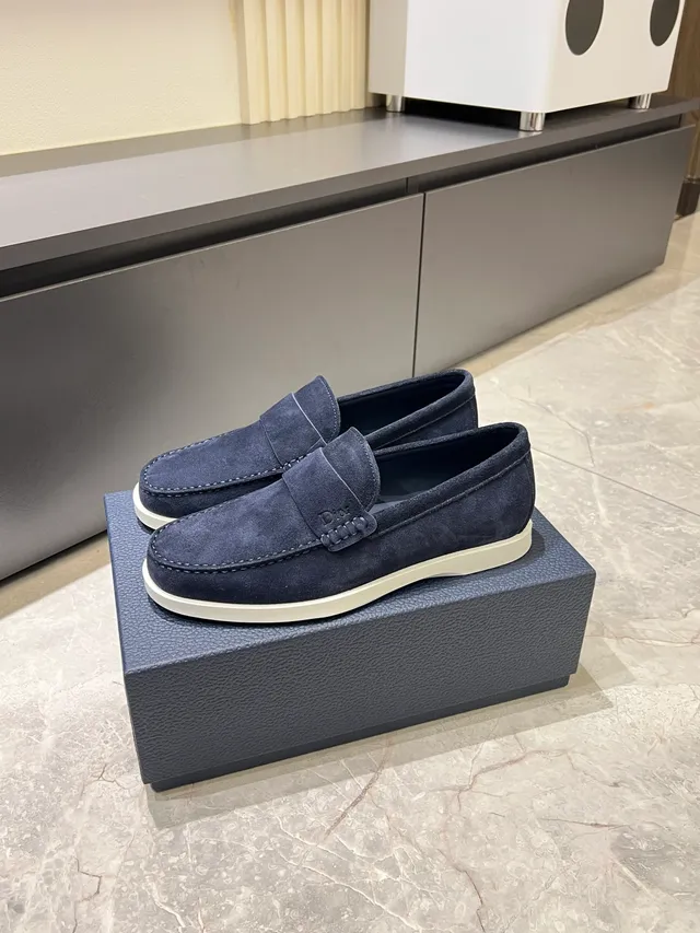 Dior Loafer Navy White Suede Upper Braided Leather Strap Loafer 4