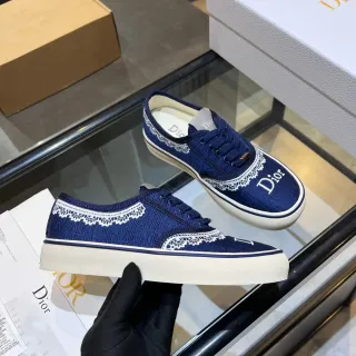 Dior Navy White Blue 针织鞋面蕾丝边刺绣生活方式运动鞋