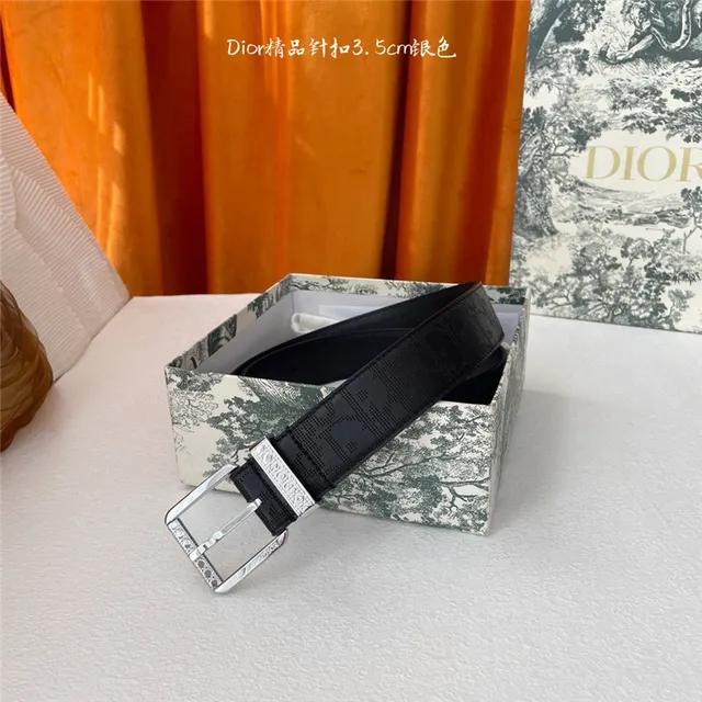 Dior Oblique Noir Brun Monogramme embossé 3.5cm Boucle à épingle Ceinture en Cuir 7