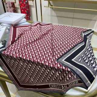 Écharpe de soie Dior Oblique double face bordeaux et marine