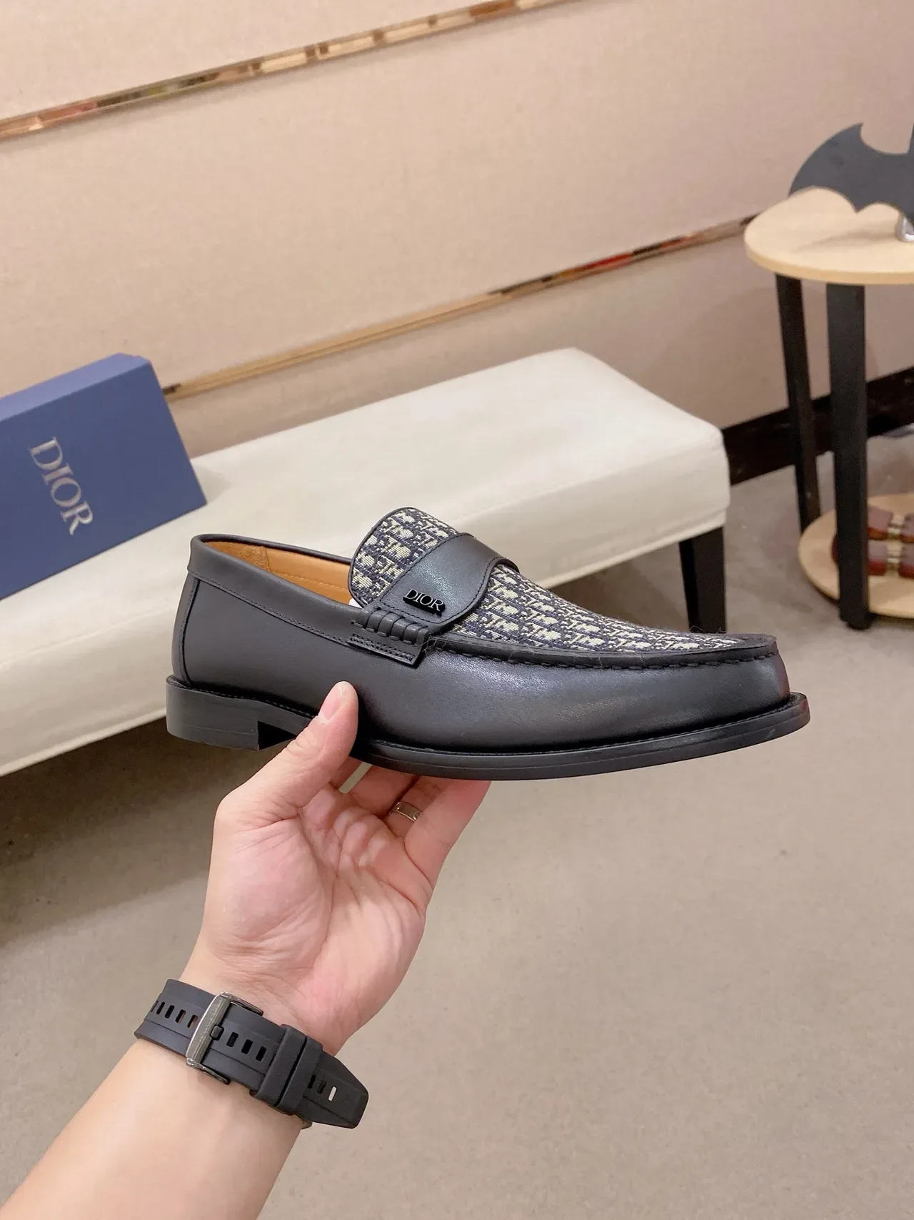 Dior Oblique Mocasín Negro y Beige Monogram Canvas 4