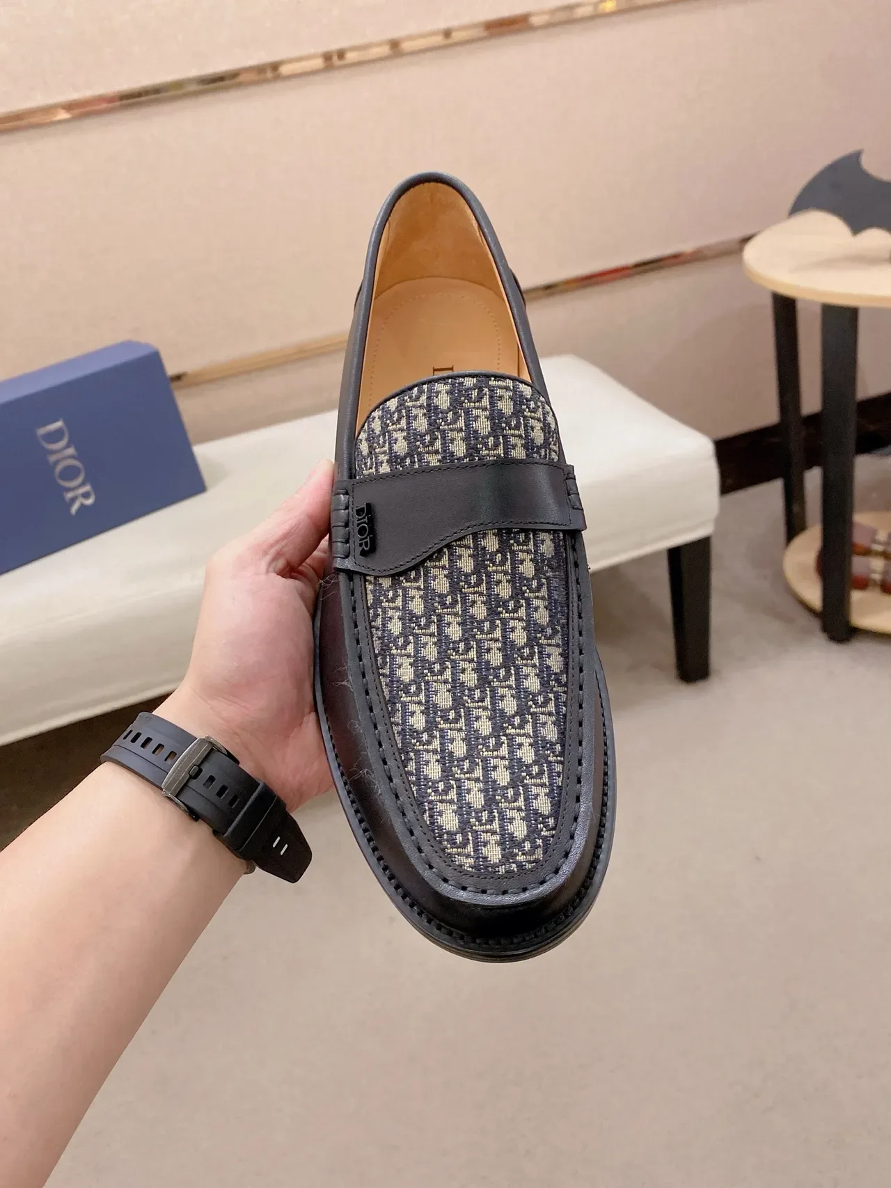 Dior Oblique Mocasín Negro y Beige Monogram Canvas 5