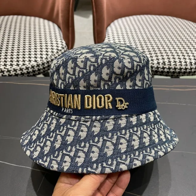 Dior Oblique Monogram أزرق بحري وكريمي قبعة دلو 6