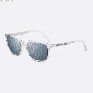 Dior Oblique Rectangular Transparent Frame Blue Gray Mirrored Sunglasses