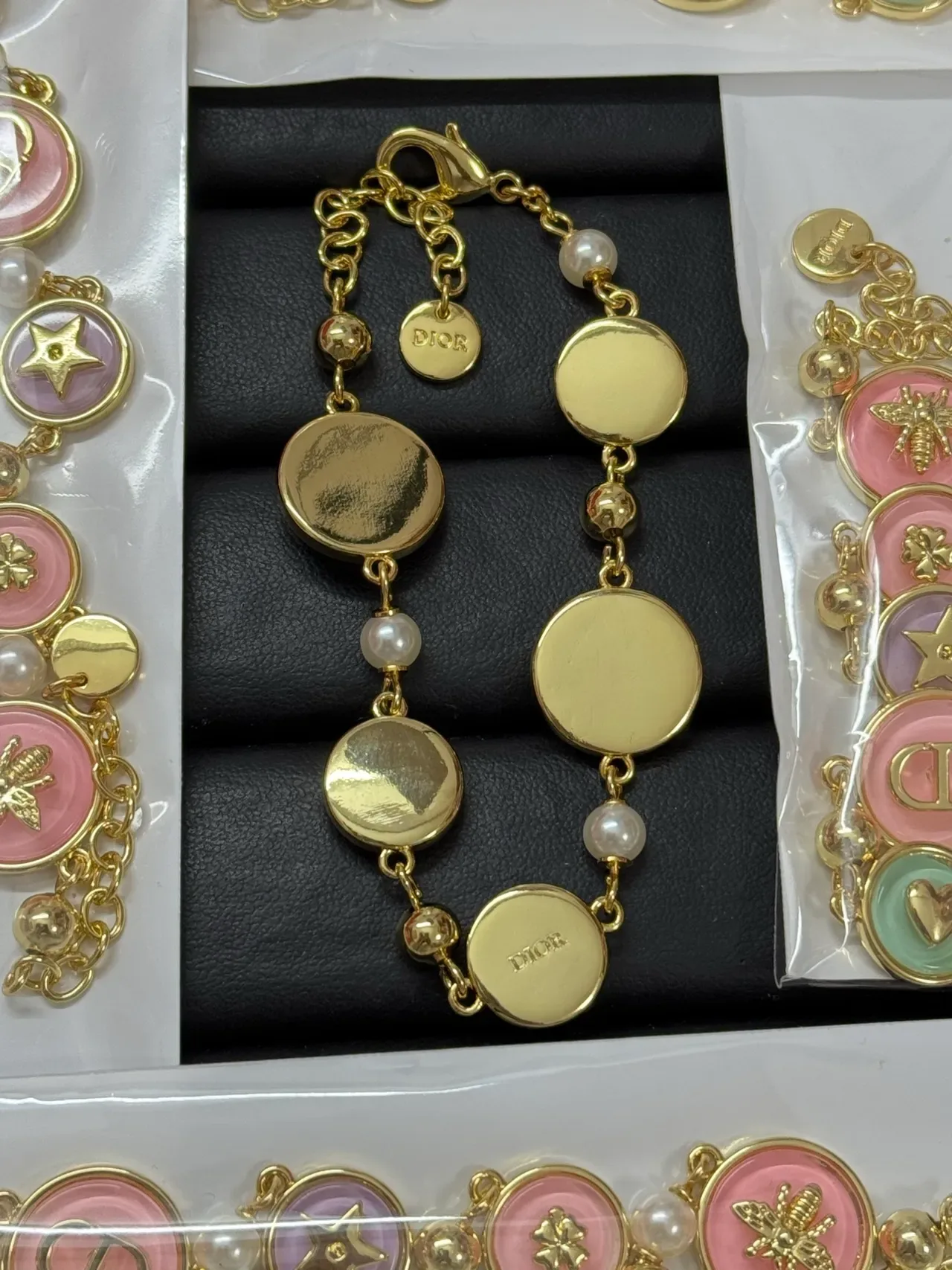 Dior Pink Gold Enamel Charm Metal Bracelet 2