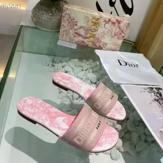 Dior गुलाबी Toile Print बुना पट्टा फ्लैट स्लिपर्स