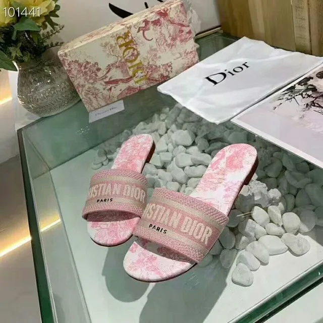 Dior Pink Toile Print Woven Strap Flat Slippers 3