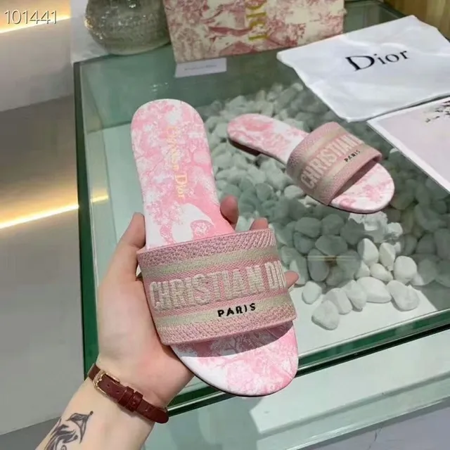 Dior Pink Toile Print Woven Strap Flat Slippers 6