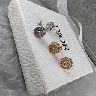Dior Rose des Vents Plata Oro Pavé Cristal Aretes