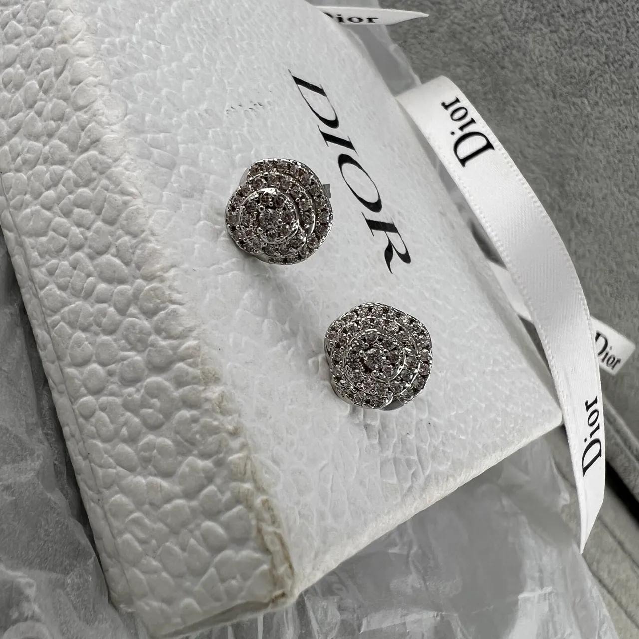 Dior Rose des Vents Silver Gold Pavé Crystal Earrings 2