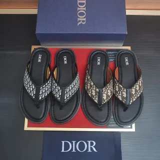 Dior Slide Negro Beige Correa Thong Strap Oblique Monogram Print Chanclas