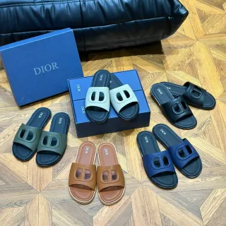 Dior Slide Logo-Cutout Cuero Chanclas