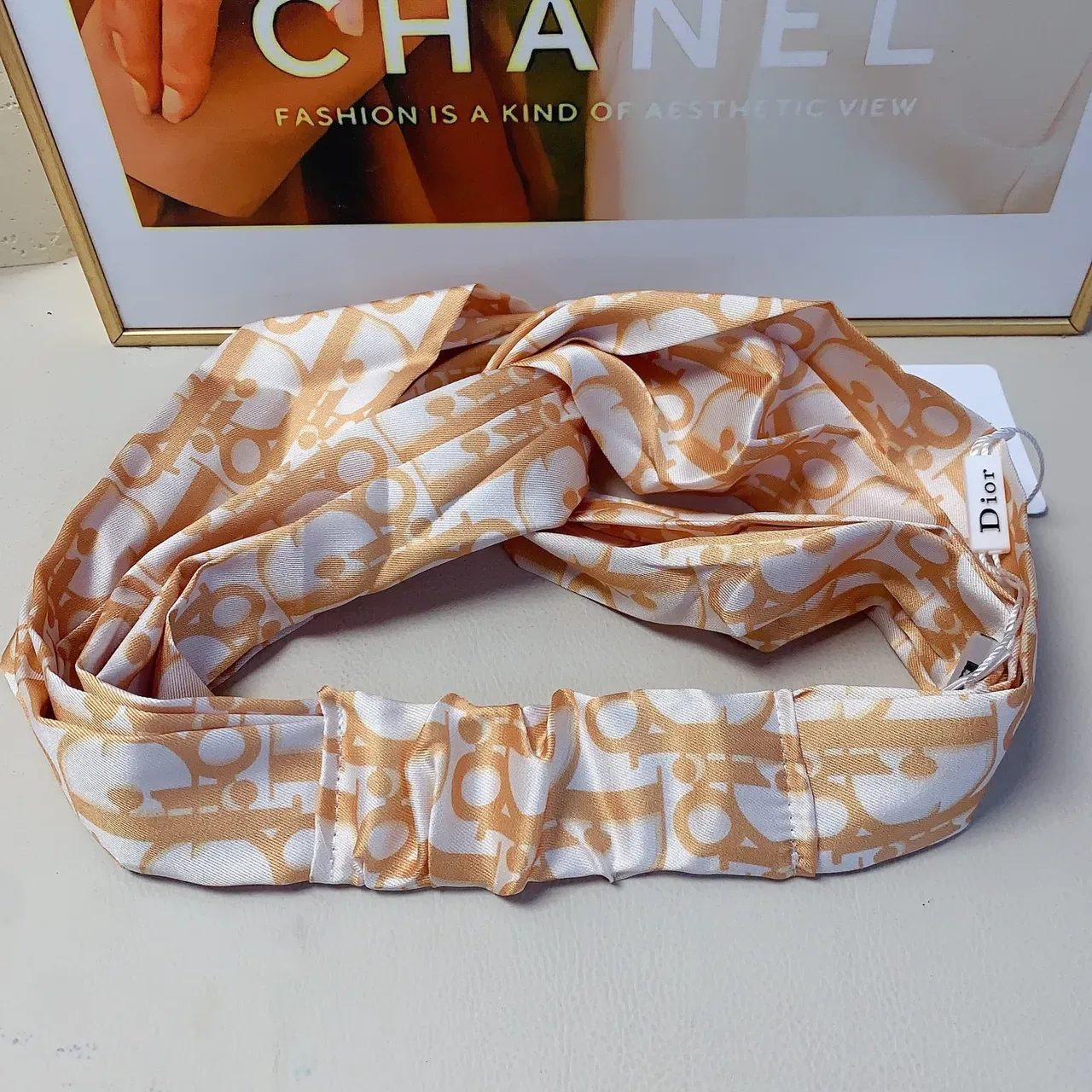 Dior White Black Twisted Knot Front Elasticated Band Silk Scarf 5